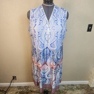 Shoreline Blue and Orange Paisley Coverup Dress 4X (5347)